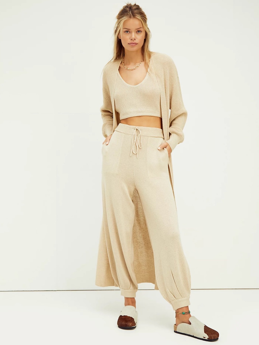 NWT Free People Living In This Sweater longline oversized cardigan Small Beige